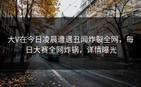 大V在今日凌晨遭遇丑闻炸裂全网，每日大赛全网炸锅，详情曝光