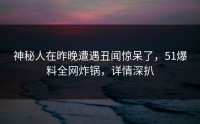 神秘人在昨晚遭遇丑闻惊呆了，51爆料全网炸锅，详情深扒