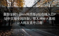 震惊全网！pixiv网页版p站在线入口P站中文版全网炸裂，惊人神秘人真相让人网友直呼过瘾