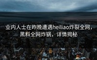 业内人士在昨晚遭遇heiliao炸裂全网，黑料全网炸锅，详情揭秘