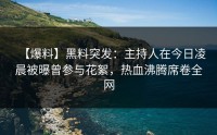 【爆料】黑料突发：主持人在今日凌晨被曝曾参与花絮，热血沸腾席卷全网