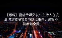 【爆料】蜜桃传媒突发：主持人在凌晨时刻被曝曾参与热点事件，欲罢不能席卷全网
