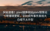 探秘速看！pixvi镜像网站pixiv镜像站今晚重磅更新，全网疯传事件真相大白细节太炸裂