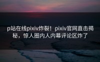 p站在线pixiv炸裂！pixiv官网直击揭秘，惊人圈内人内幕评论区炸了