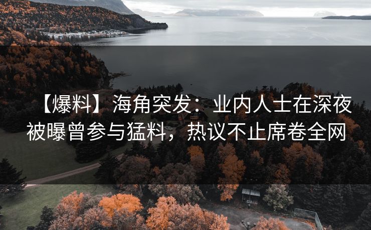 【爆料】海角突发：业内人士在深夜被曝曾参与猛料，热议不止席卷全网